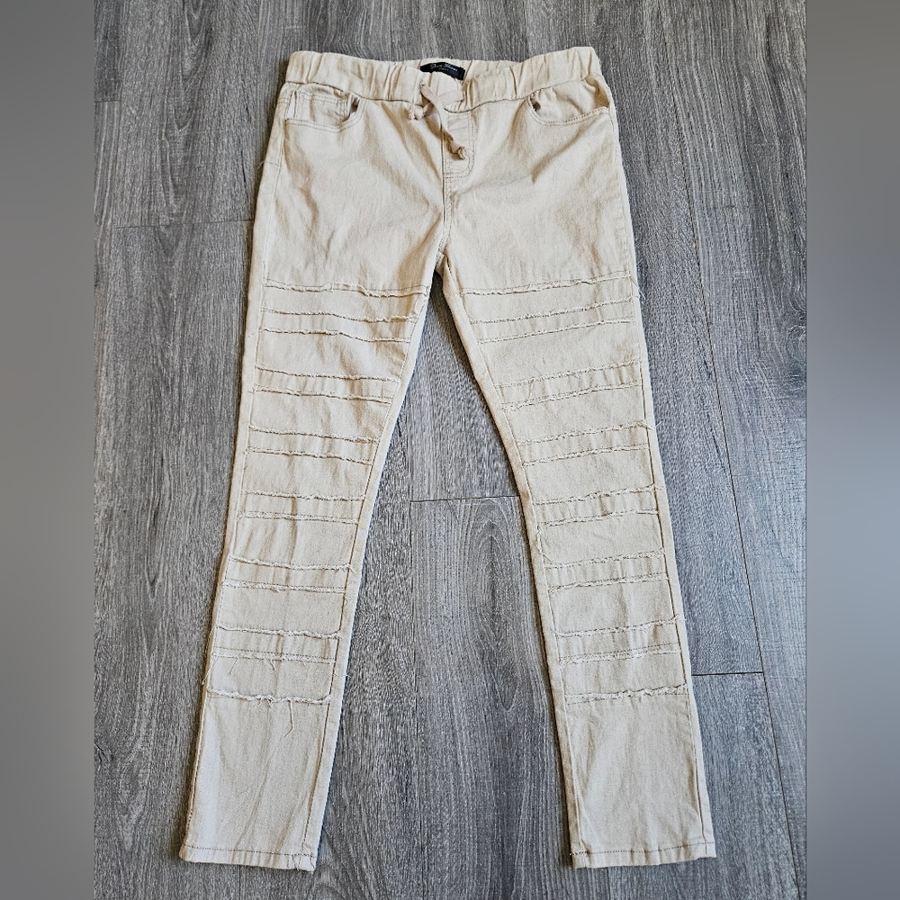 Denim Flavour Tan Beige Frayed Khaki Drawstring Waist Jeans